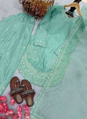  party wear crepe top with farshi palazzo & organza dupatta set 3
