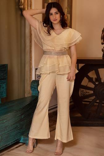 Arya beige organza coord set