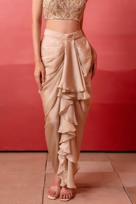Champagne gold pre-draped skirt with handwork blouse & organza shrug 5