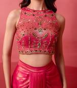 Glossy pink pre-draped skirt with handwork blouse & dupatta