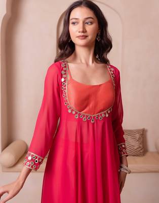 Kesari mirror work kurta set with blouse & pant 1
