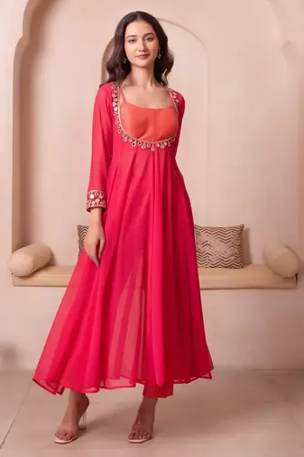 Kesari mirror work kurta set with blouse & pant