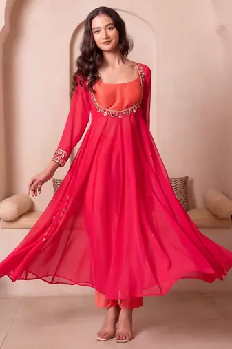 Kesari mirror work kurta set with blouse & pant