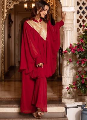 Maroon georgette sequined coord set 2