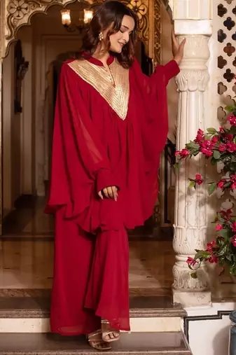 Maroon georgette sequined coord set