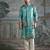 Blue embroidered silk kurta bundi set