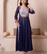Navy blue mirror work kurta set with blouse & pant