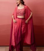 Pink ombre pre-drape skirt with handwork blouse & ombre dupatta