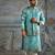 Blue embroidered silk kurta bundi set
