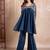 Teal blue satin handwork coord set