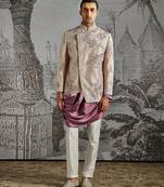 Purple embroidered silk bandhgala set