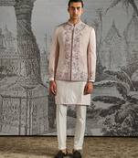 Dusty Pink embroidered linen bandhgala set