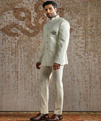 white embroidered silk blend bandhgala men set 2