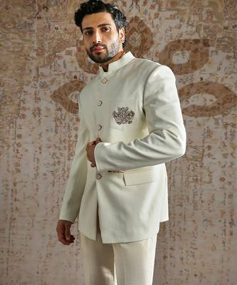 white embroidered silk blend bandhgala men set 3