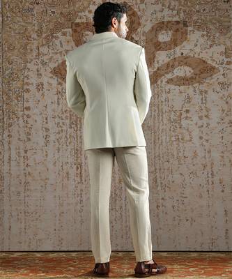 white embroidered silk blend bandhgala men set 5