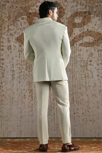 white embroidered silk blend bandhgala men set