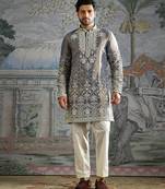 Grey embroidered tissue kurta set