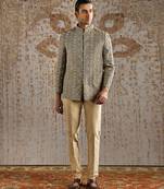Champagne jacquard bandhgala set