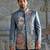 Blue embroidered linen bandhgala set