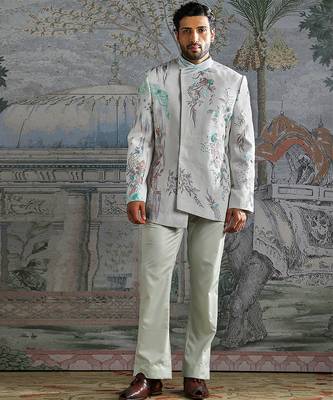 white embroidered linen jodhpuri suit for men 1