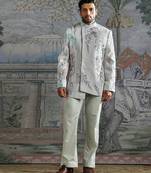 Frost White embroidered linen bandhgala set