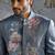 Blue embroidered linen bandhgala set
