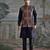 Navy Blue embroidered pashmina kurta bundi set