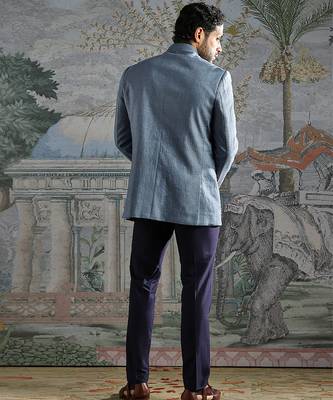 blue embroidered linen jodhpuri suit for men 5