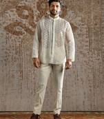 White embroidered organza bandhgala set