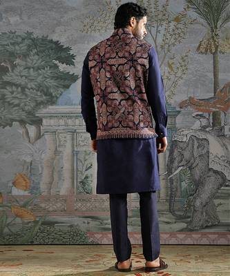 Navy Blue embroidered pashmina kurta bundi set 5