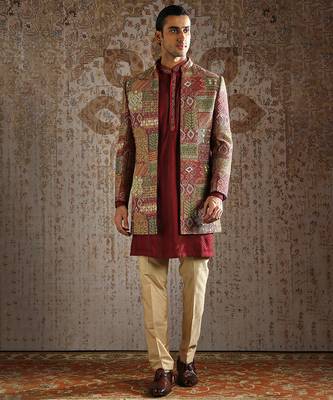 Maroon embroidered pashmina indo western set 1