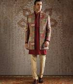 Maroon embroidered pashmina indo western set