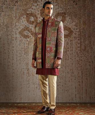 Maroon embroidered pashmina indo western set 2