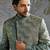 Teal Blue embroidered linen bandhgala set