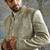 Beige embroidered jacquard bandhgala set