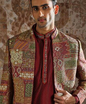 Maroon embroidered pashmina indo western set 4