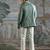 Teal Blue embroidered linen bandhgala set