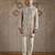 Beige embroidered jacquard bandhgala set