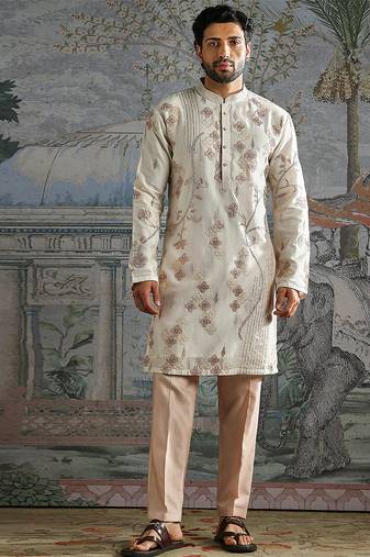 Ivory embroidered chanderi silk kurta set
