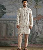 Ivory embroidered chanderi silk kurta set