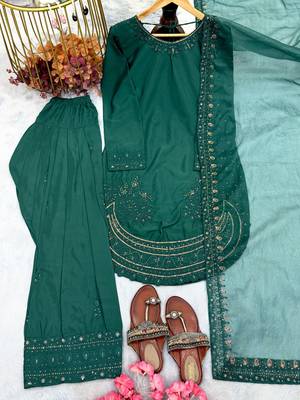  party wear crepe top with farshi palazzo & organza dupatta set 3