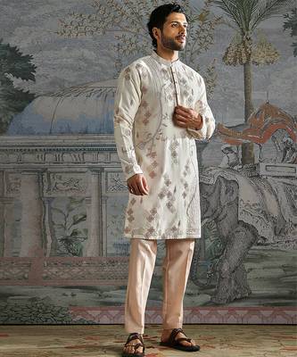 Ivory embroidered chanderi silk kurta set 2