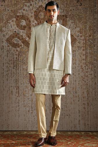 Ivory embroidered silk bandhgala set