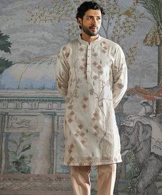 Ivory embroidered chanderi silk kurta set 3