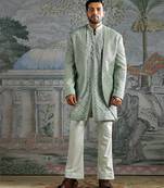 Ice Blue embroidered raw silk bandhgala set