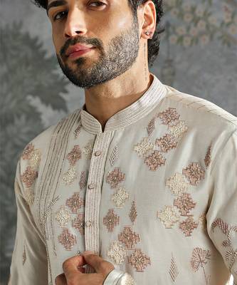 Ivory embroidered chanderi silk kurta set 4