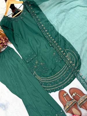  party wear crepe top with farshi palazzo & organza dupatta set 4