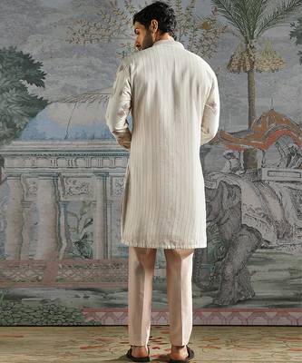 Ivory embroidered chanderi silk kurta set 5