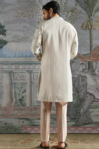 Ivory embroidered chanderi silk kurta set
