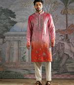 Multicolor embroidered raw silk kurta set